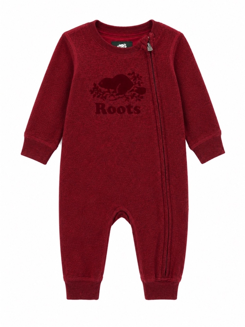 Size 3-6M‎ Roots Baby Organic Cotton Burgundy Asymmetrical Zip Romper One Piece
